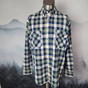 Outdoor Exchange Vintage Flannel Blue & Green Button Down Shirt | Men's Medium